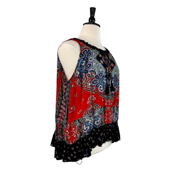 Bila Swing Top Bohemian Asymmetrical Red Hem Tie Neck Women’s Size XXL Plus - Picture 2 of 11